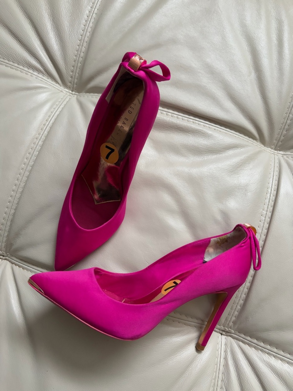 Ted Baker Hot Pink Satin Pointed-Toe Stiletto Heels with Bow Accent